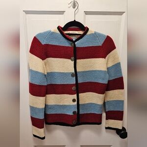 Women's All Wool Made in Germany Red, White and Blue Button Front Cardigan Small